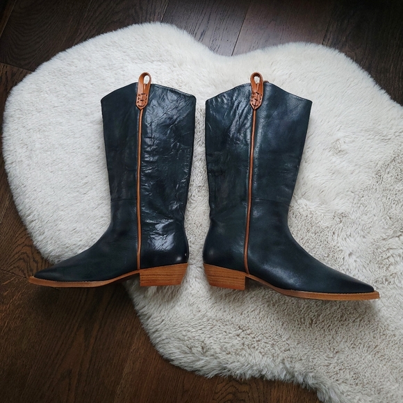 Free People Montage Distressed Leather Tall Cowboy Western Boots - Picture 8 of 15